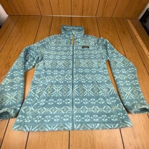 LLBean Women's Fleece Jacket Teal Fair Isle Print Full Zip Size XS‎ REG